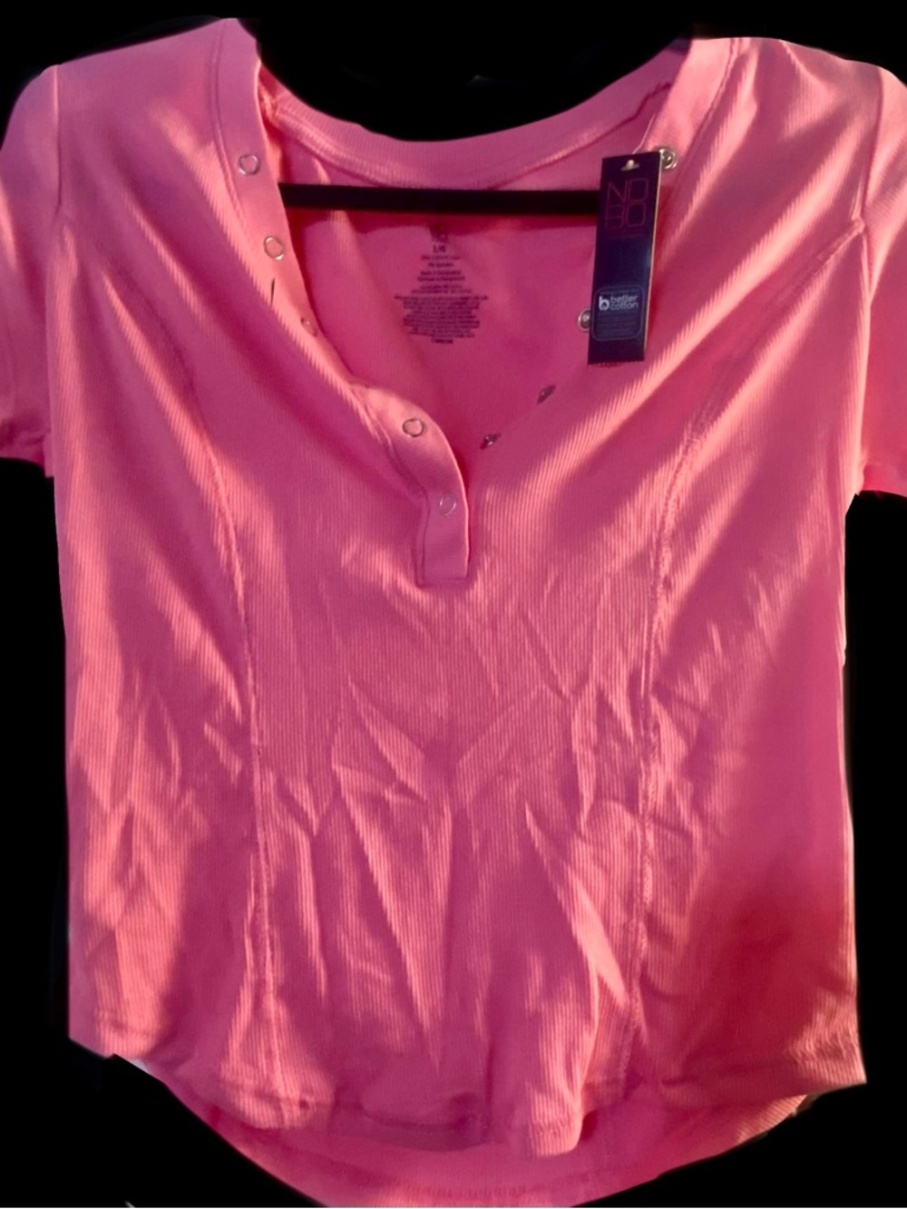 *Minimum $15 total. NOBO Pink Ribbed Henley Short Sleeve Cropped Top
